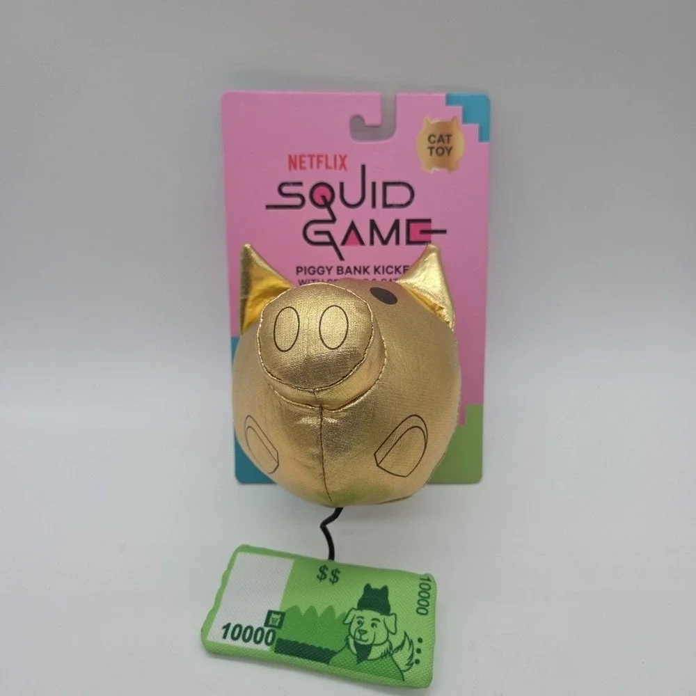 Lot 2 Netflix Squid Game Cat Toy Piggy Bank Kicker W Catnip Plush Kitten PlayToy